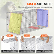 Live Animal Cage Trap, 50" x 20" x 26" Humane Cat Trap Galvanized Iron, Folding Animal Trap with Handle for V952-YBL50YC00000VGIXYV0