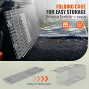 Live Animal Cage Trap, 50" x 20" x 26" Humane Cat Trap Galvanized Iron, Folding Animal Trap with Handle for V952-YBL50YC00000VGIXYV0