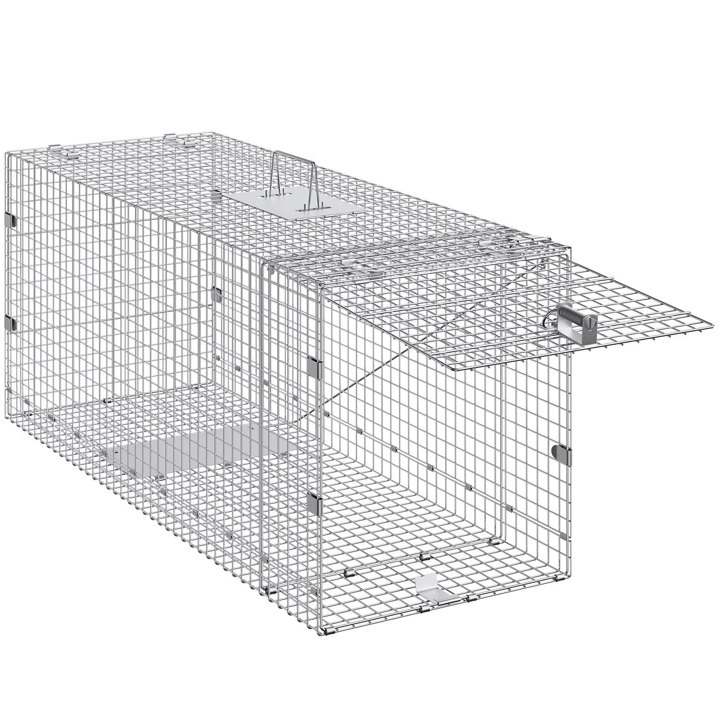 Live Animal Cage Trap, 50" x 20" x 26" Humane Cat Trap Galvanized Iron, Folding Animal Trap with Handle for V952-YBL50YC00000VGIXYV0
