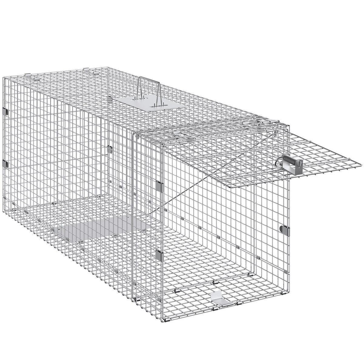 Live Animal Cage Trap, 50" x 20" x 26" Humane Cat Trap Galvanized Iron, Folding Animal Trap with Handle for V952-YBL50YC00000VGIXYV0