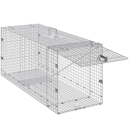 Live Animal Cage Trap, 50" x 20" x 26" Humane Cat Trap Galvanized Iron, Folding Animal Trap with Handle for V952-YBL50YC00000VGIXYV0