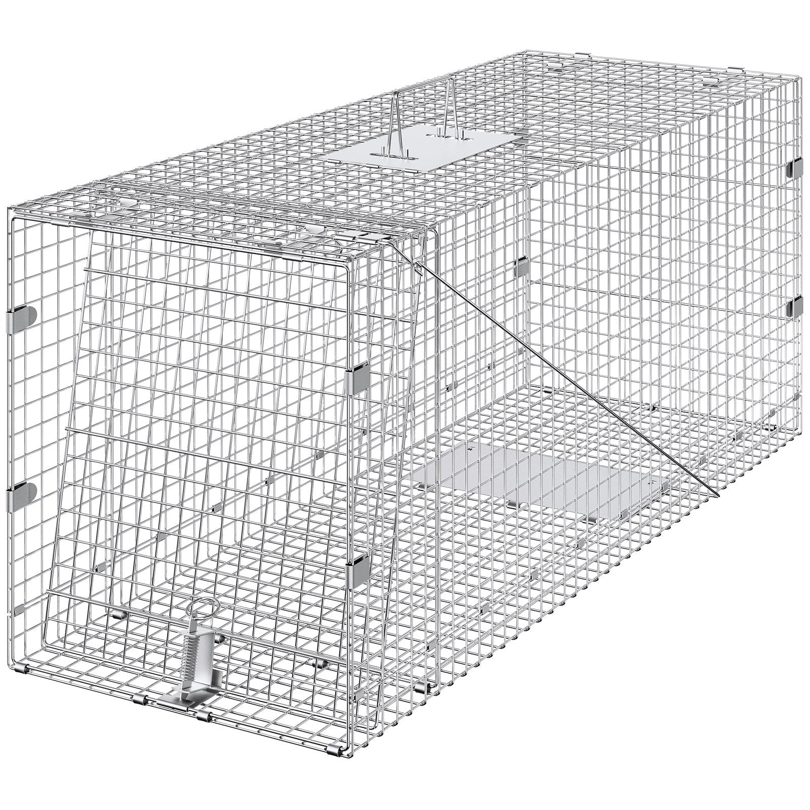 Live Animal Cage Trap, 50" x 20" x 26" Humane Cat Trap Galvanized Iron, Folding Animal Trap with Handle for V952-YBL50YC00000VGIXYV0
