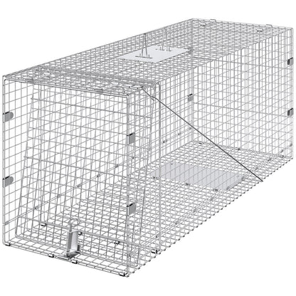 Live Animal Cage Trap, 50" x 20" x 26" Humane Cat Trap Galvanized Iron, Folding Animal Trap with Handle for V952-YBL50YC00000VGIXYV0