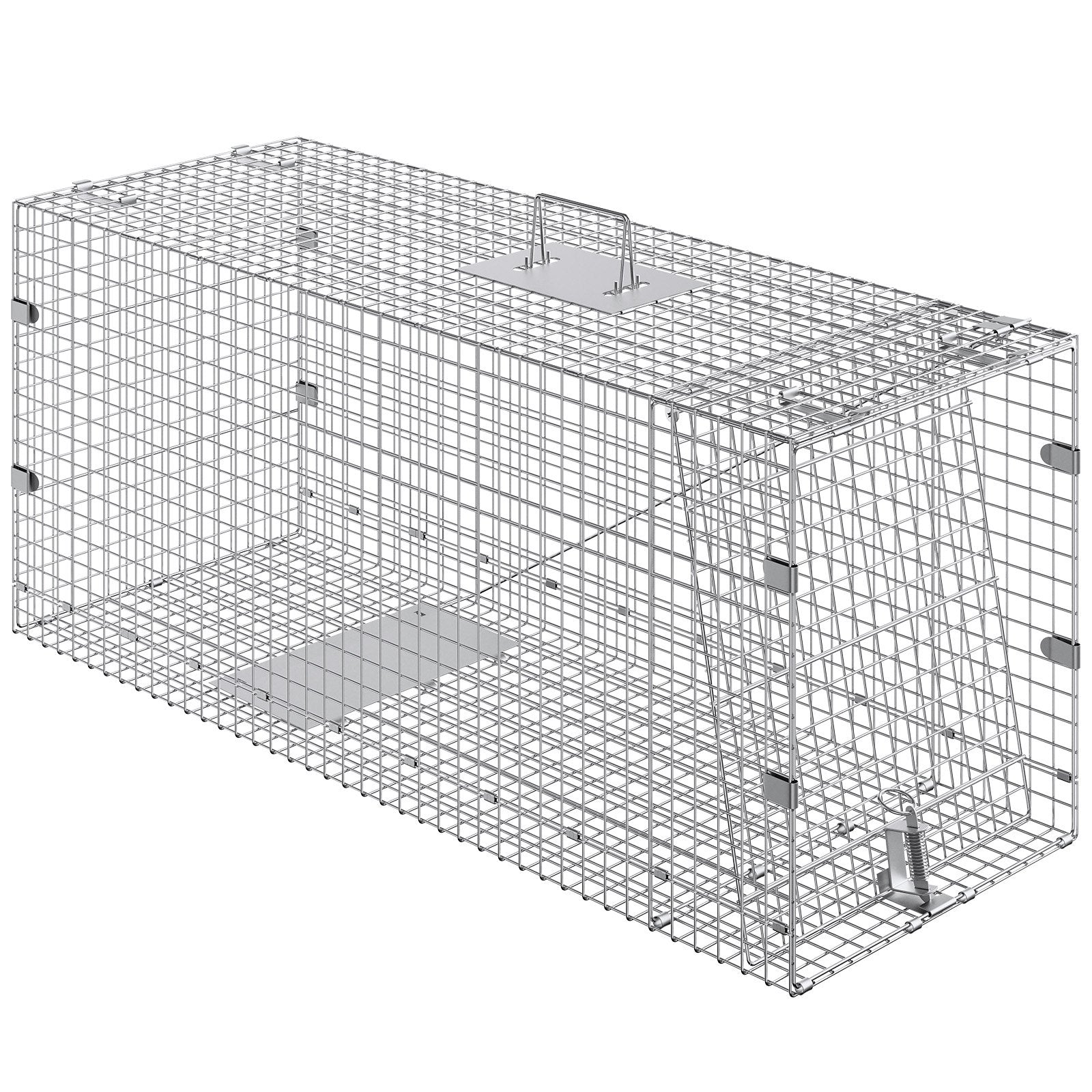 Live Animal Cage Trap, 50" x 20" x 26" Humane Cat Trap Galvanized Iron, Folding Animal Trap with Handle for V952-YBL50YC00000VGIXYV0
