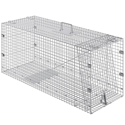 Live Animal Cage Trap, 50" x 20" x 26" Humane Cat Trap Galvanized Iron, Folding Animal Trap with Handle for V952-YBL50YC00000VGIXYV0