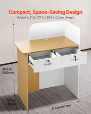 Reception Desk, 80 cm Rectangular Front Counter Table, Modern Office Reception Desk with LED Light, 2 Drawers V952-YBQTBSMSJXDLHVT0N001V9