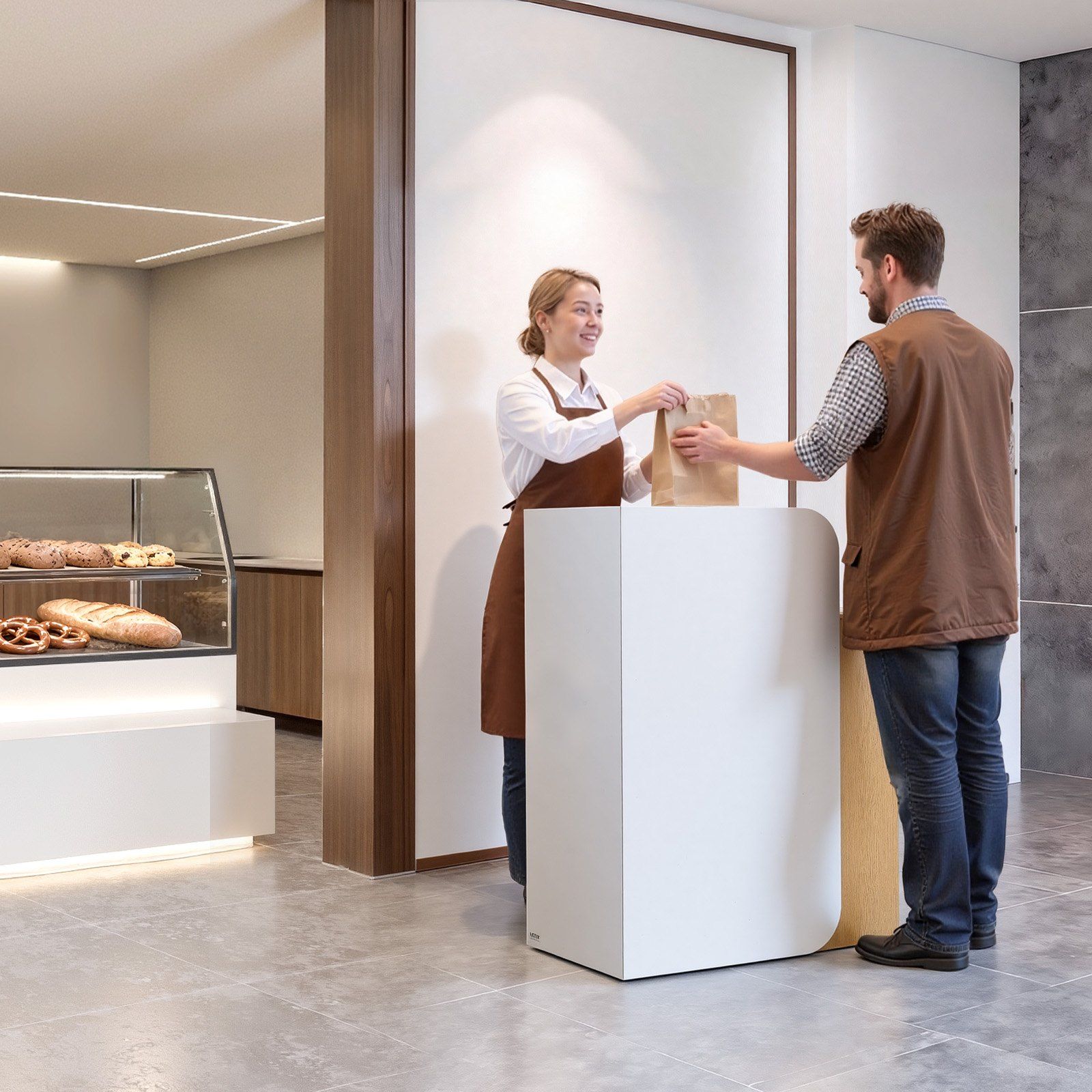 Reception Desk, 80 cm Rectangular Front Counter Table, Modern Office Reception Desk with LED Light, 2 Drawers V952-YBQTBSMSJXDLHVT0N001V9
