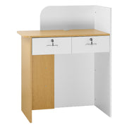 Reception Desk, 80 cm Rectangular Front Counter Table, Modern Office Reception Desk with LED Light, 2 Drawers V952-YBQTBSMSJXDLHVT0N001V9