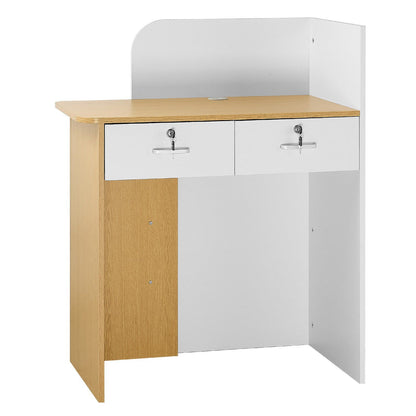 Reception Desk, 80 cm Rectangular Front Counter Table, Modern Office Reception Desk with LED Light, 2 Drawers V952-YBQTBSMSJXDLHVT0N001V9