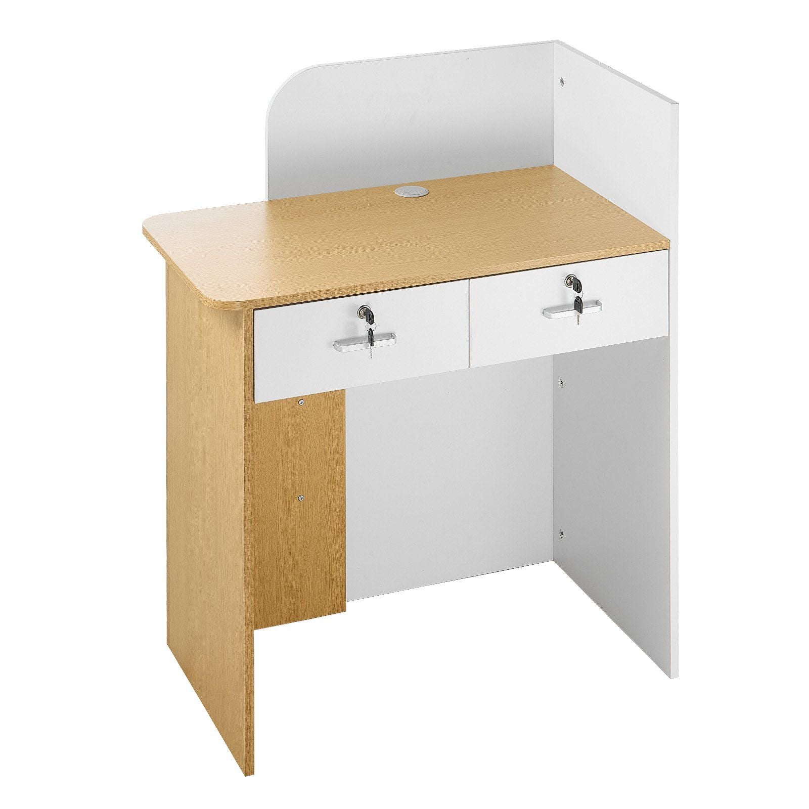 Reception Desk, 80 cm Rectangular Front Counter Table, Modern Office Reception Desk with LED Light, 2 Drawers V952-YBQTBSMSJXDLHVT0N001V9