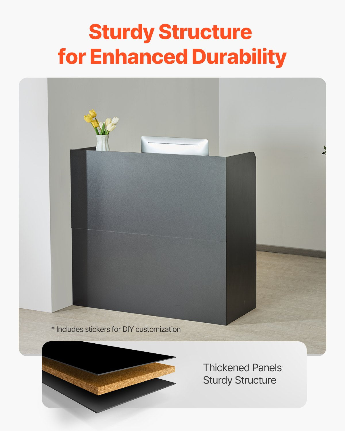 Reception Desk, 1200 x 480 x 1100 mm Rectangular Front Counter Table, Office Reception Counter with Lockable V952-YBQTJX3CDCCJ3IW3IV0
