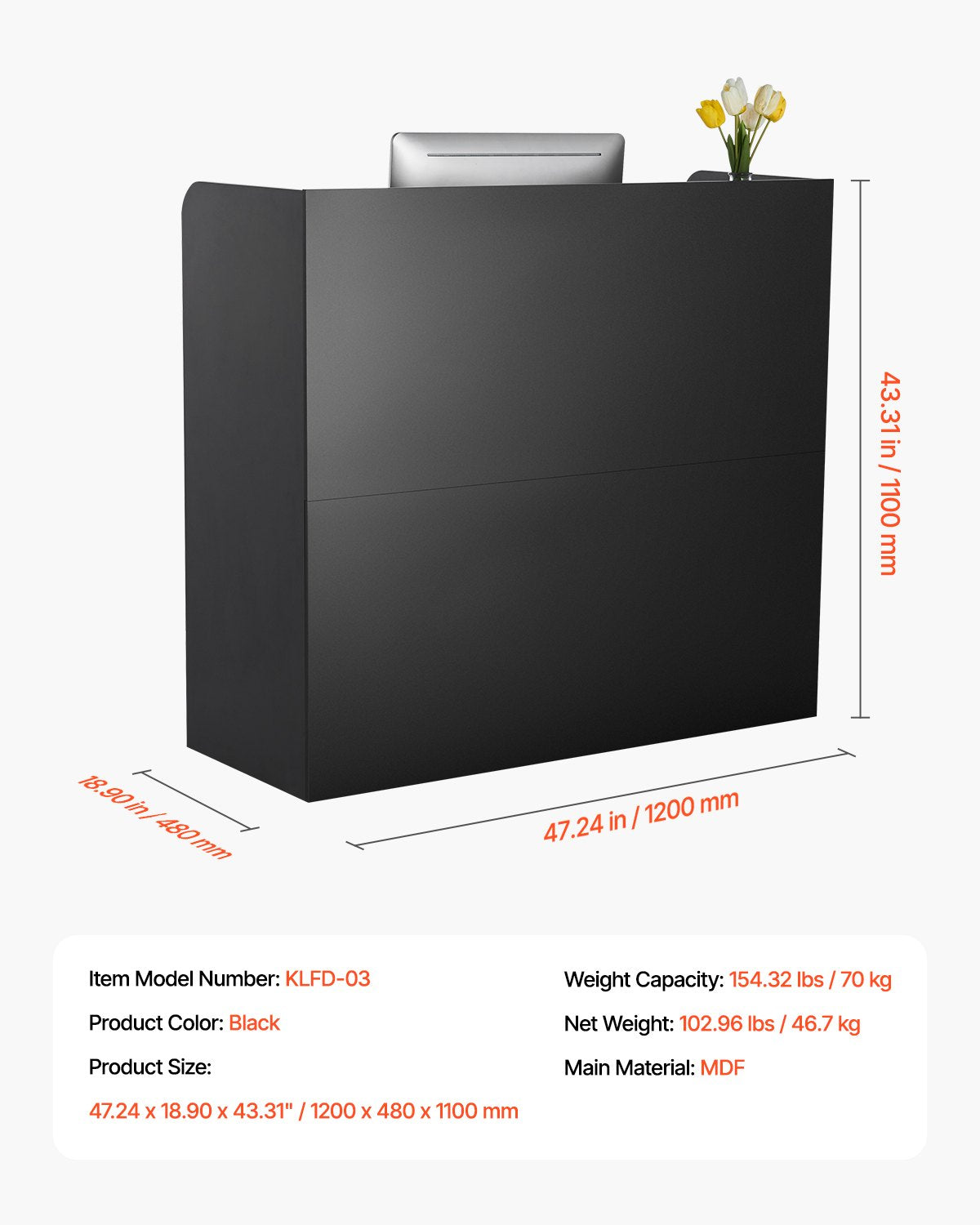 Reception Desk, 1200 x 480 x 1100 mm Rectangular Front Counter Table, Office Reception Counter with Lockable V952-YBQTJX3CDCCJ3IW3IV0