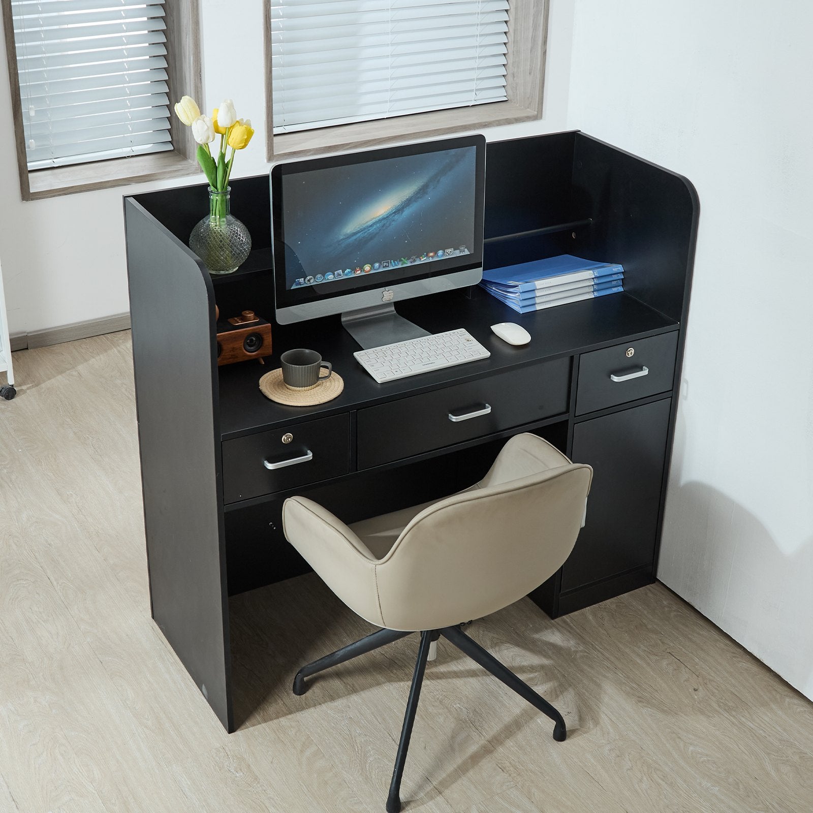 Reception Desk, 1200 x 480 x 1100 mm Rectangular Front Counter Table, Office Reception Counter with Lockable V952-YBQTJX3CDCCJ3IW3IV0