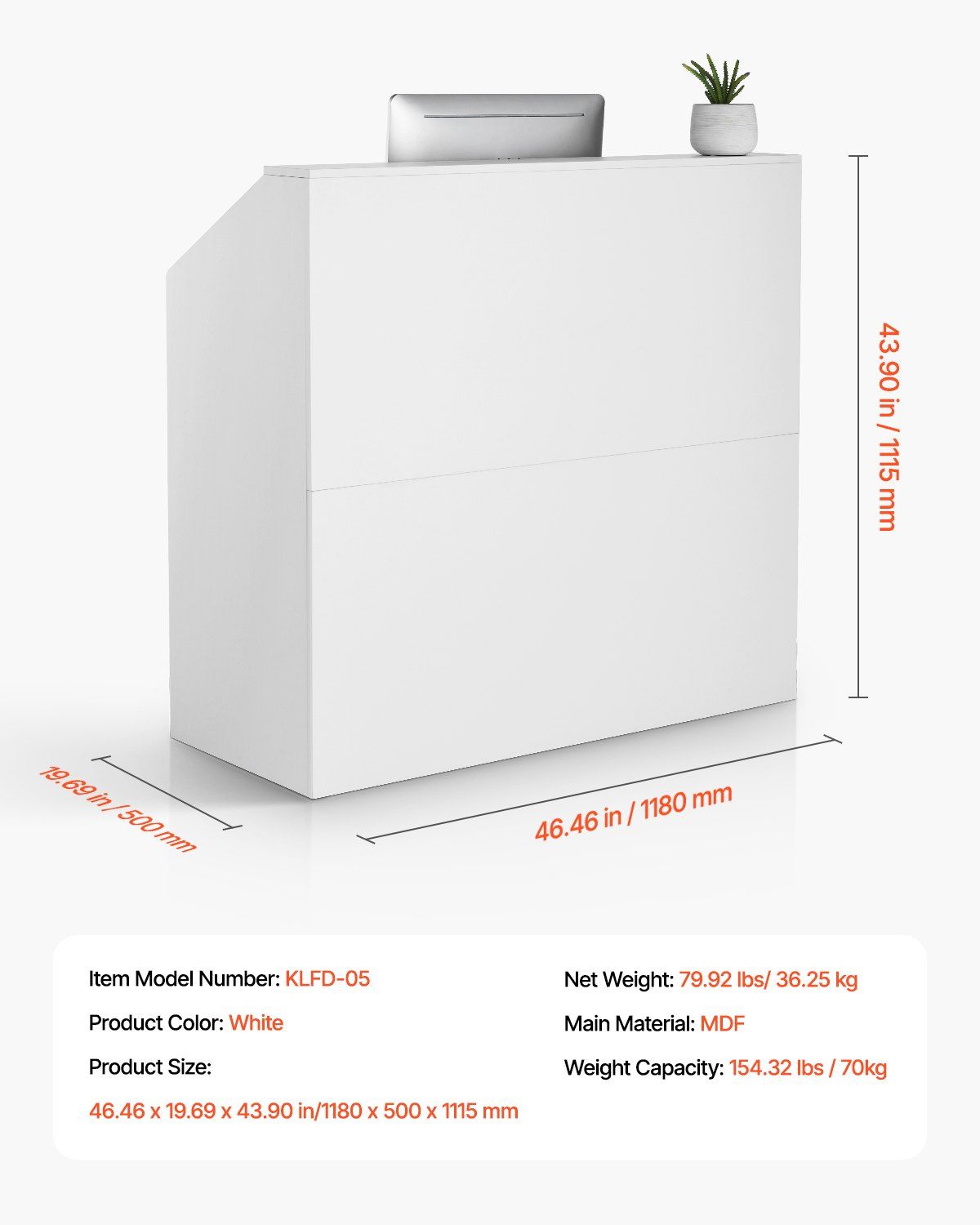 Reception Desk, 1180 x 500 x 1115 mm Rectangular Front Counter Table, Office Reception Desk, Retail Counter V952-YBQTJXWCTBDCYNOVBV0