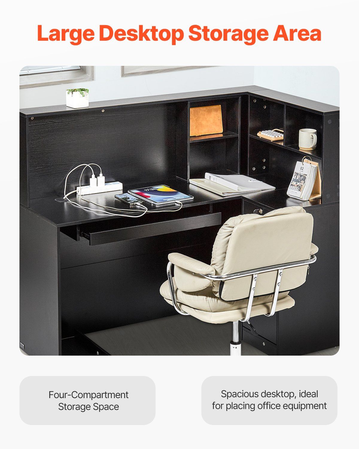 Reception Desk, 1400 x 800 x 1200 mm L-Shaped Front Counter Table, Office Reception Counter with Drawer V952-YBQTLX1CDCCJ185MFV0