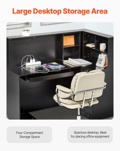 Reception Desk, 1400 x 800 x 1200 mm L-Shaped Front Counter Table, Office Reception Counter with Drawer V952-YBQTLX1CDCCJ185MFV0