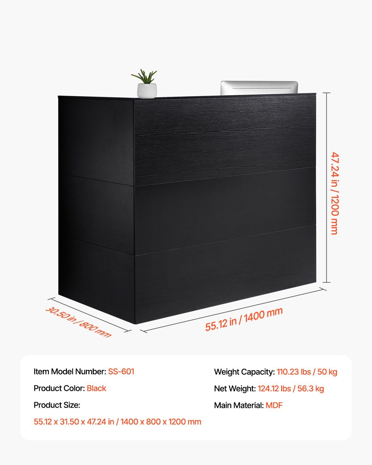 Reception Desk, 1400 x 800 x 1200 mm L-Shaped Front Counter Table, Office Reception Counter with Drawer V952-YBQTLX1CDCCJ185MFV0