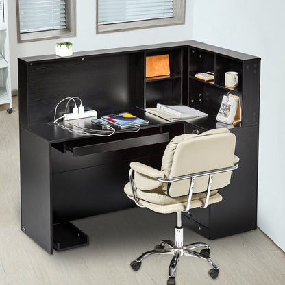 Reception Desk, 1400 x 800 x 1200 mm L-Shaped Front Counter Table, Office Reception Counter with Drawer V952-YBQTLX1CDCCJ185MFV0