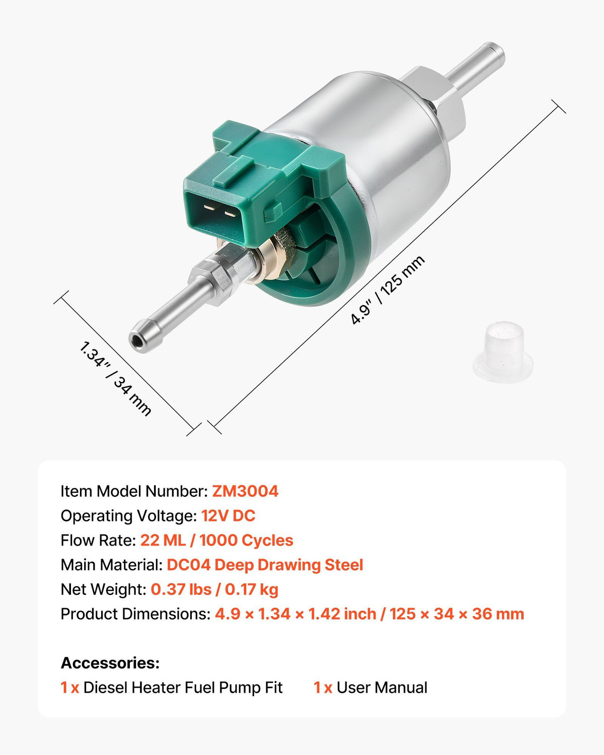 Diesel Heater Fuel Pump, 12V DC Car Air Heater Diesel Fuel Dosing Pump, 22ML Aluminum Air Diesels Parking V952-YBYGPJYBDYB18YD6D001V0