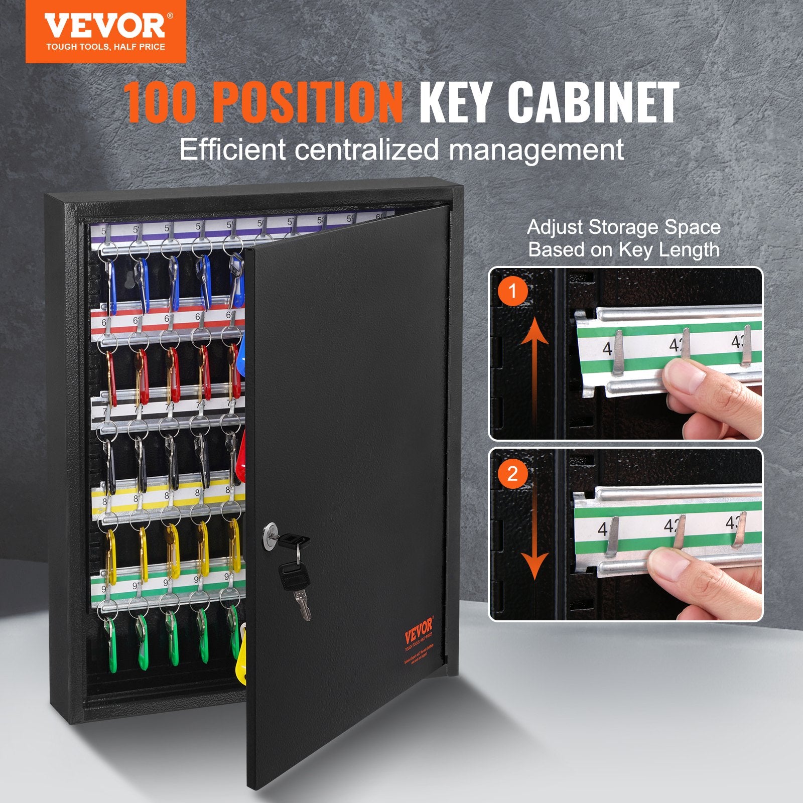 100-Key Cabinet, Key Lock Box with Adjustable Racks, Security Key Storage Box Steel, Key Organizer with 100 V952-YCAQJHS100PC6KJXSV0