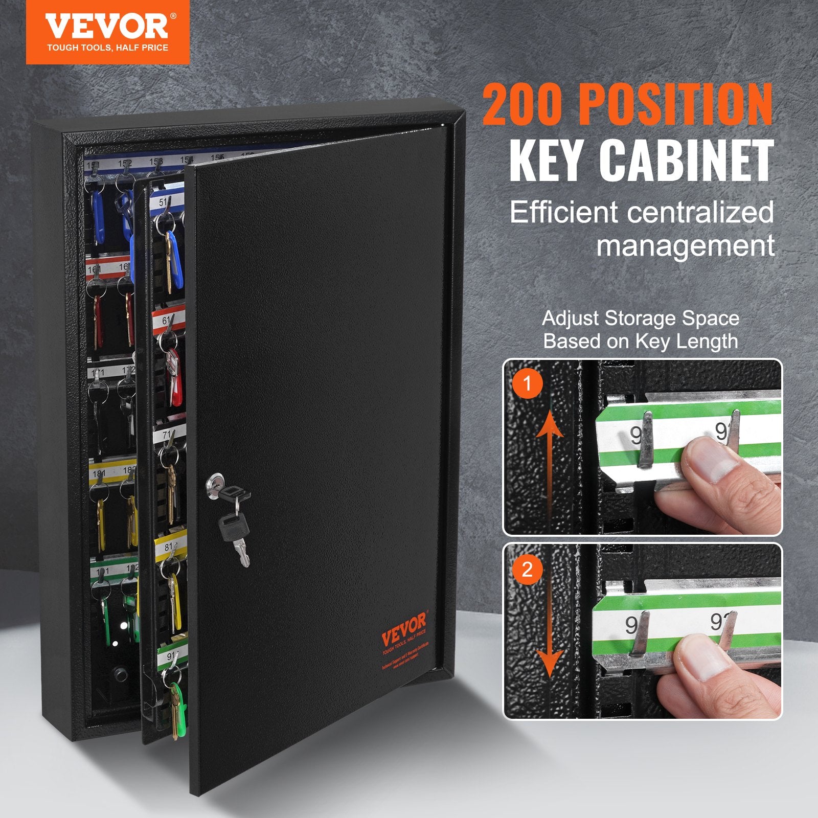 200-Key Cabinet, Key Lock Box with Adjustable Racks, Security Key Storage Box Steel, Key Organizer with 200 V952-YCAQJHS200PCPVII5V0