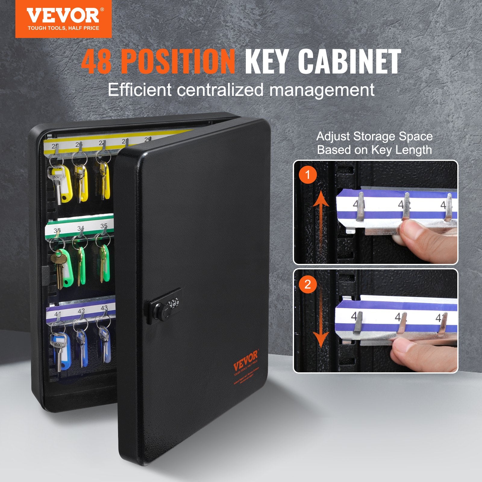 48-Key Cabinet, Key Safe with Combination & Key Lock, Digital Security Storage Box Steel Key Organizer with V952-YCAQJHS48PCSWJCW9V0