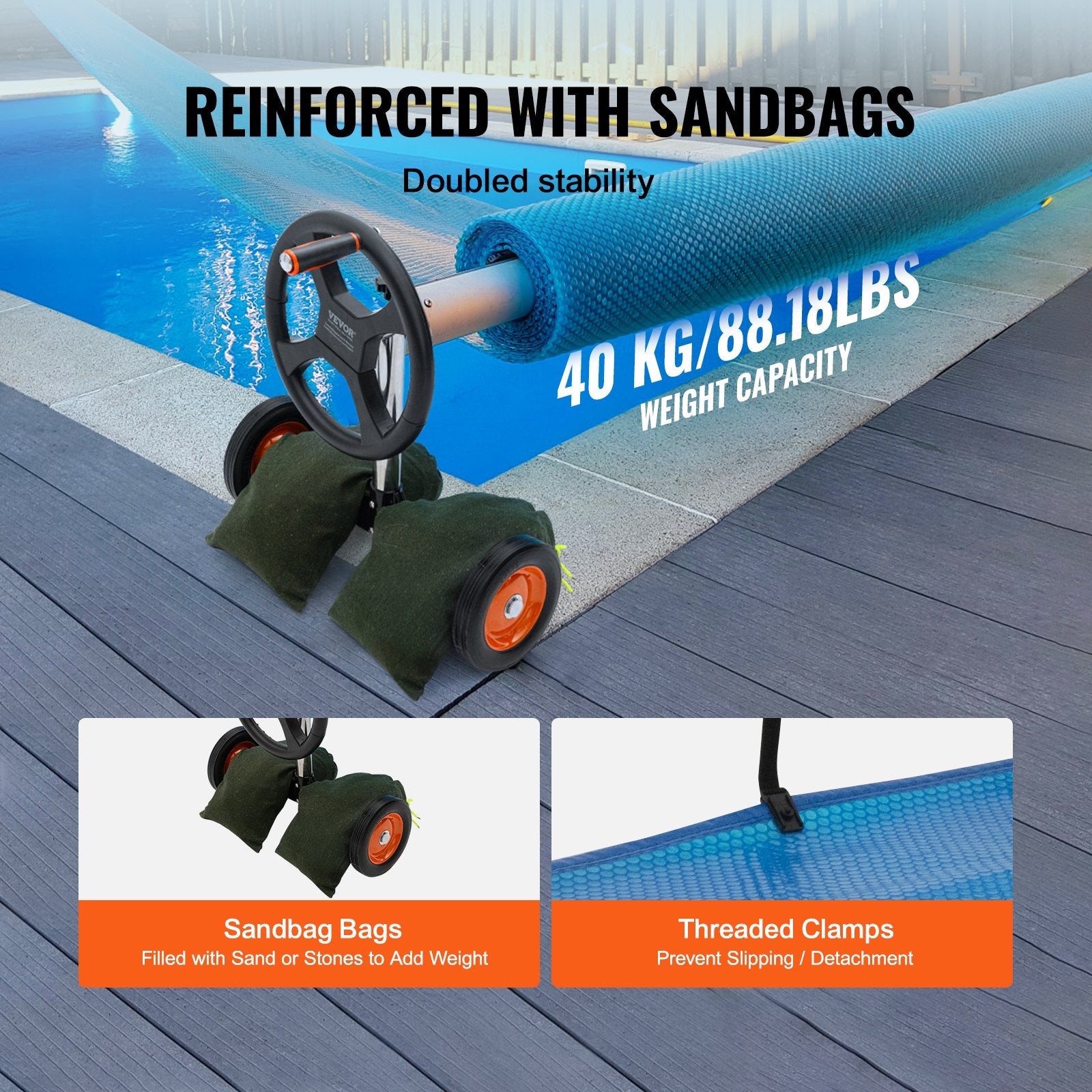 Pool Cover Reel, Aluminum Solar Cover Reel 14 ft, Inground Swimming Pool Cover Reel Set with Rubber Wheels V952-YCGJPDXYC14F9EB78V0