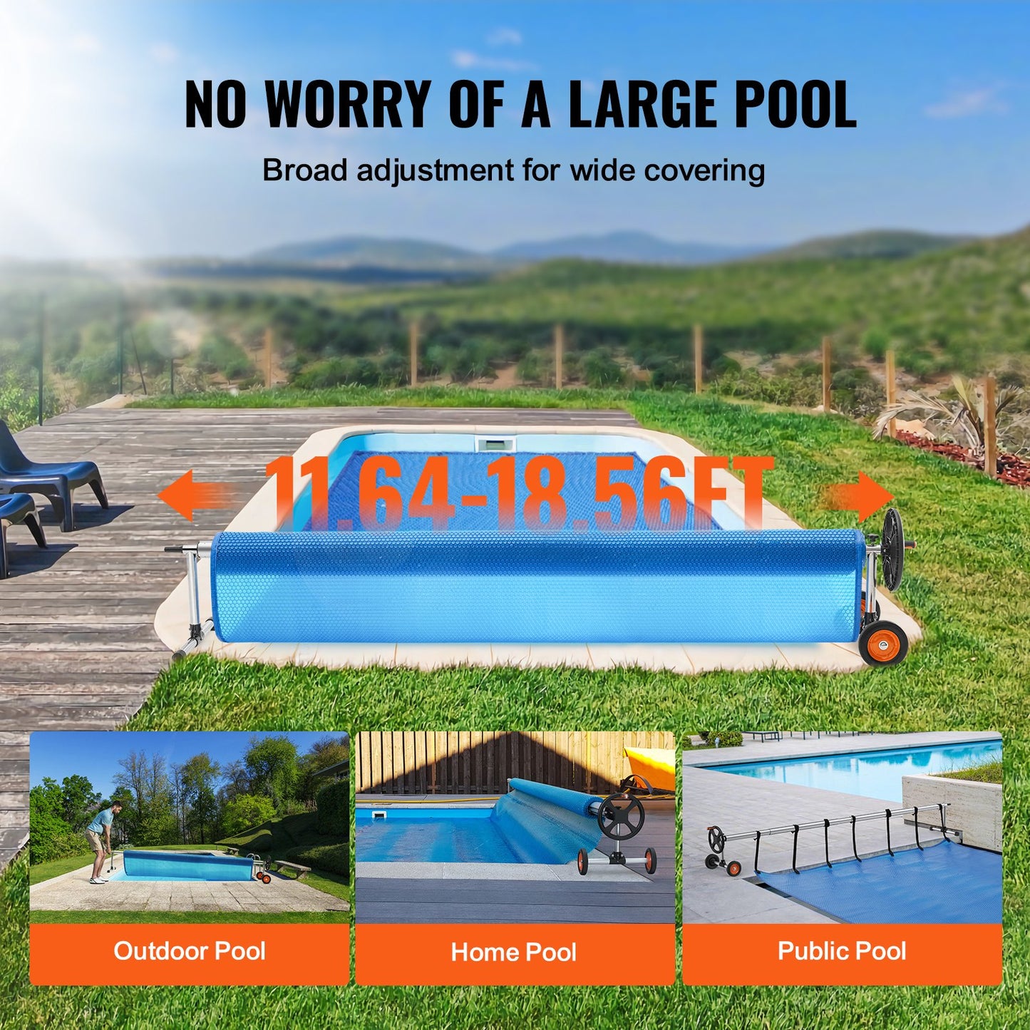 Pool Cover Reel, Aluminum Solar Cover Reel 18 ft, Inground Swimming Pool Cover Reel Set with Rubber Wheels V952-YCGJPDXYC18FG1KZ9V0