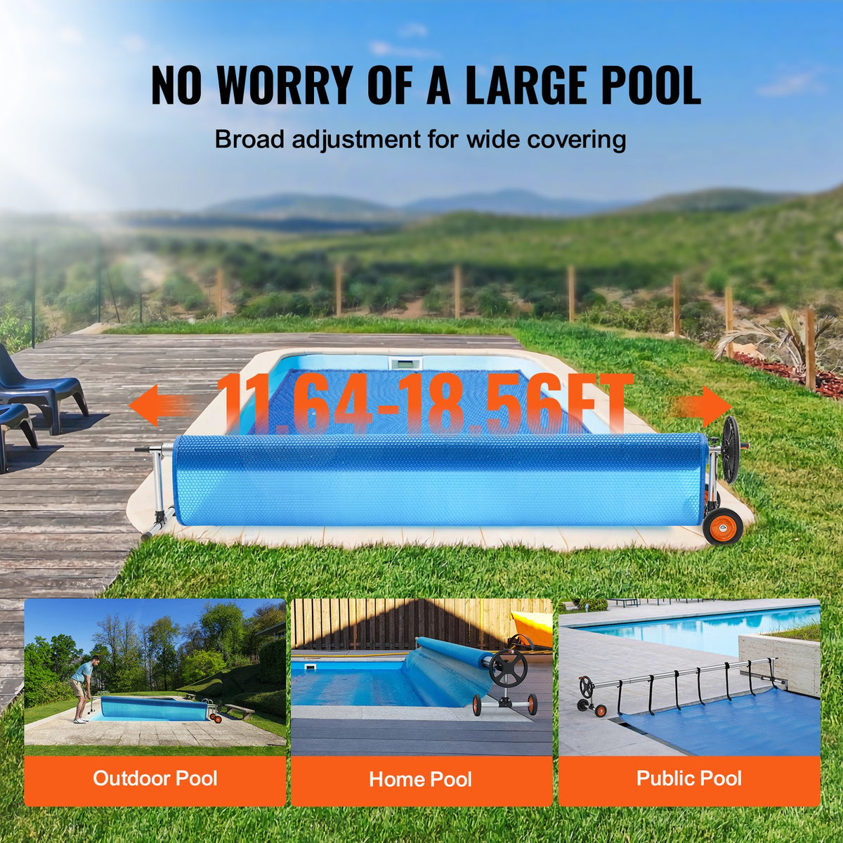 Pool Cover Reel, Aluminum Solar Cover Reel 18 ft, Inground Swimming Pool Cover Reel Set with Rubber Wheels V952-YCGJPDXYC18FG1KZ9V0