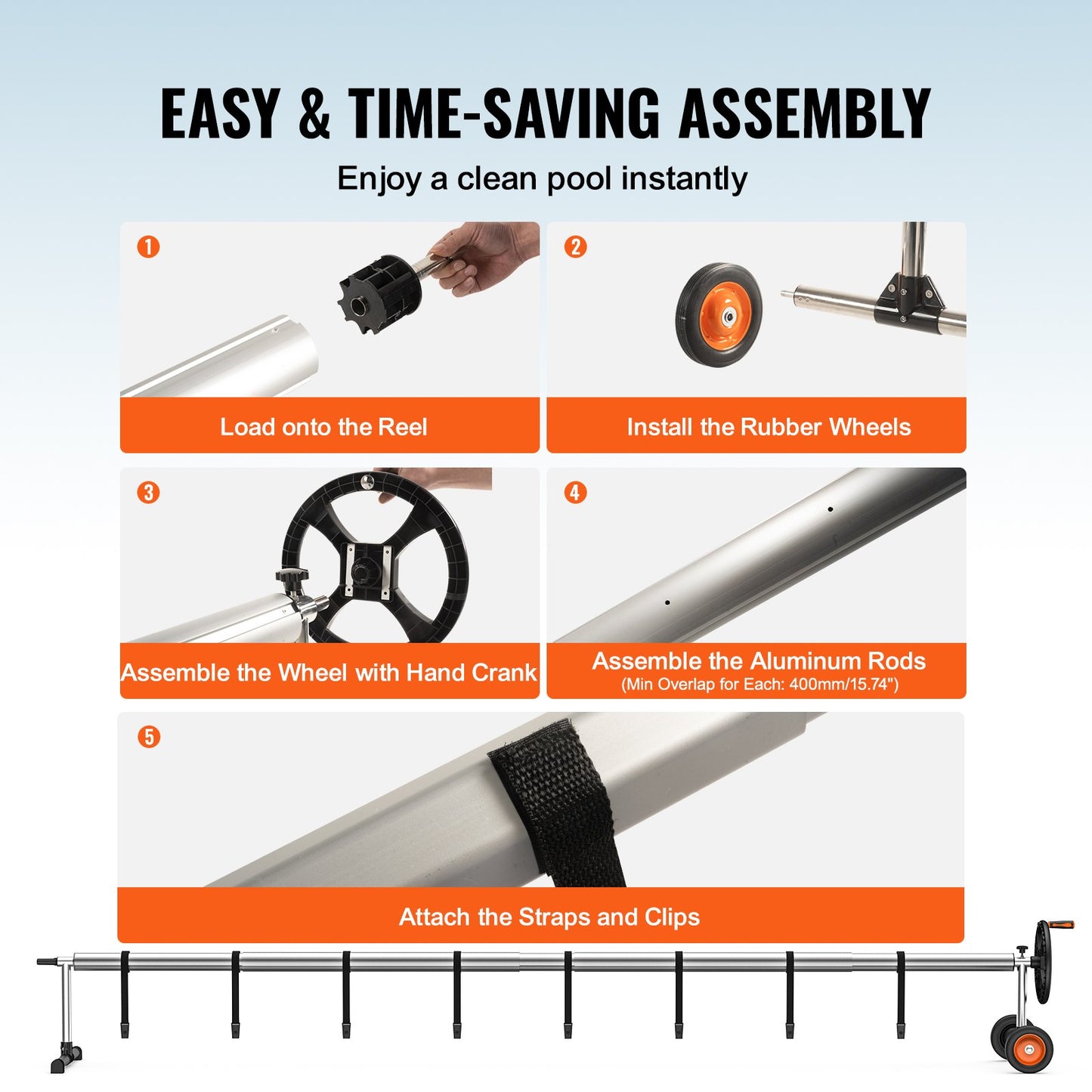 Pool Cover Reel, Aluminum Solar Cover Reel 22 ft, Inground Swimming Pool Cover Reel Set with Rubber Wheels V952-YCGJPDXYC22F0GGZ0V0