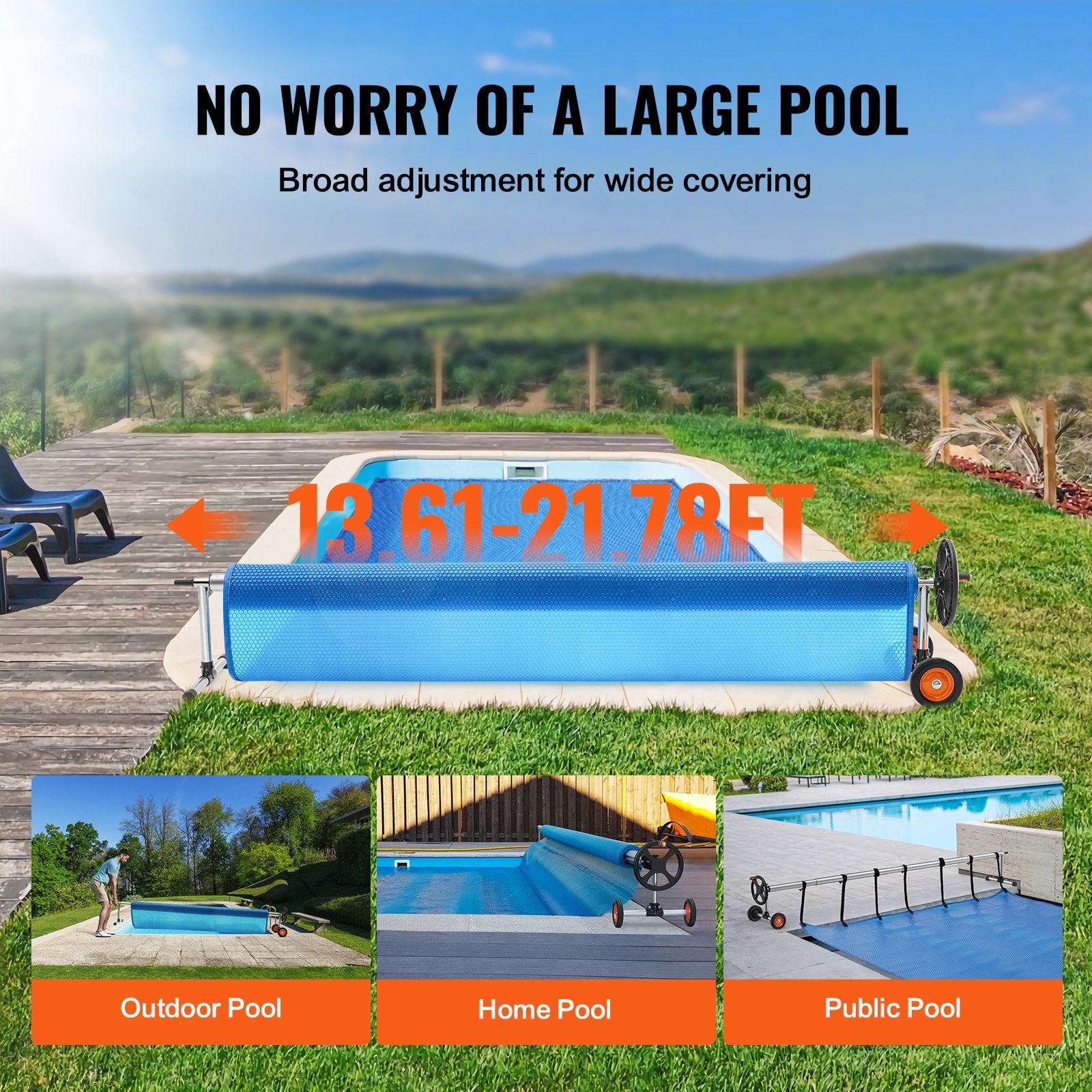 Pool Cover Reel, Aluminum Solar Cover Reel 22 ft, Inground Swimming Pool Cover Reel Set with Rubber Wheels V952-YCGJPDXYC22F0GGZ0V0