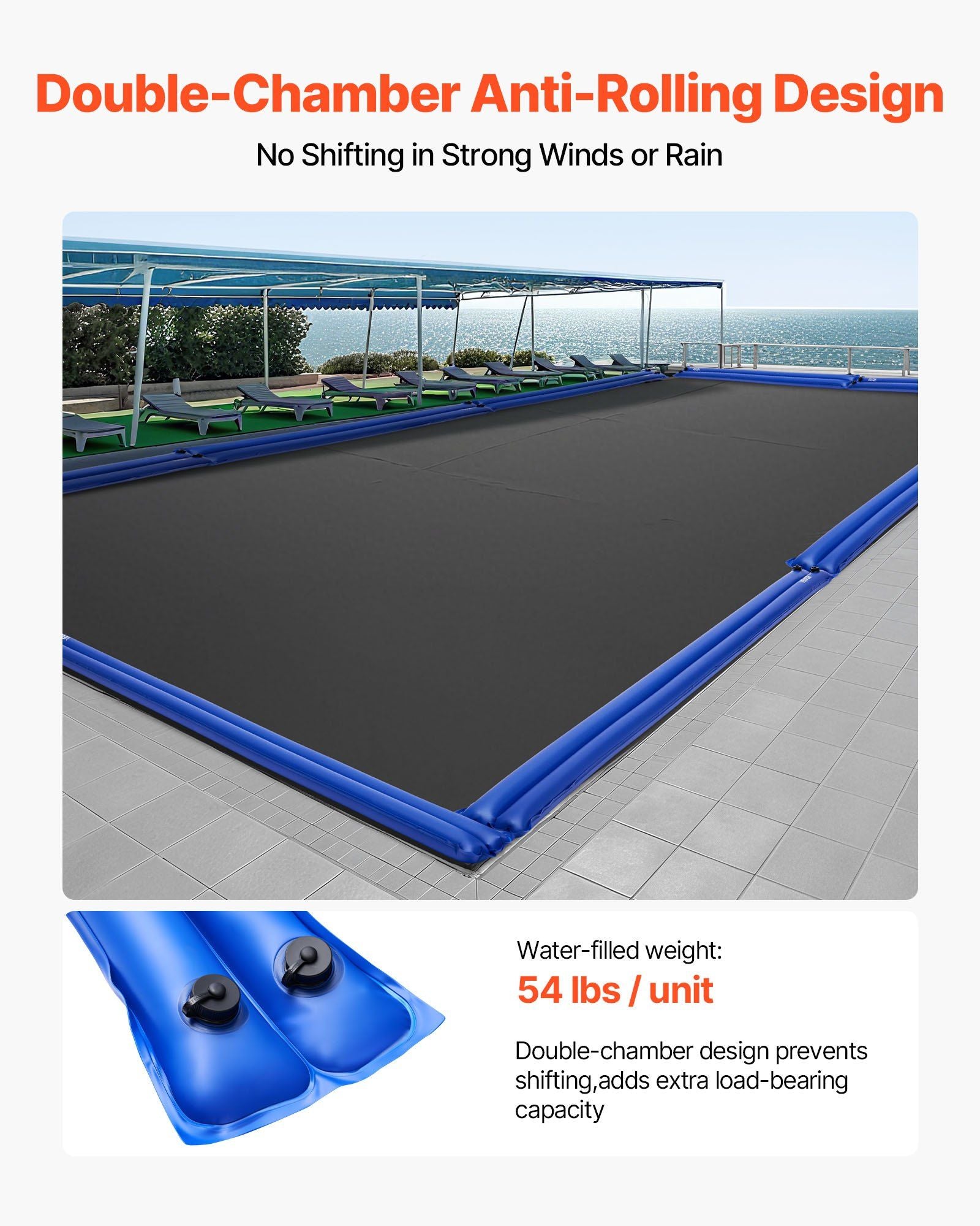 Pool Cover Water Bags, 5 Packs 2560 mm, Double Chamber Pool Cover Water Tubes, 0.4mm Thick PVC Bags Weights V952-YCGSGSQ10FT5QJOP0001V0