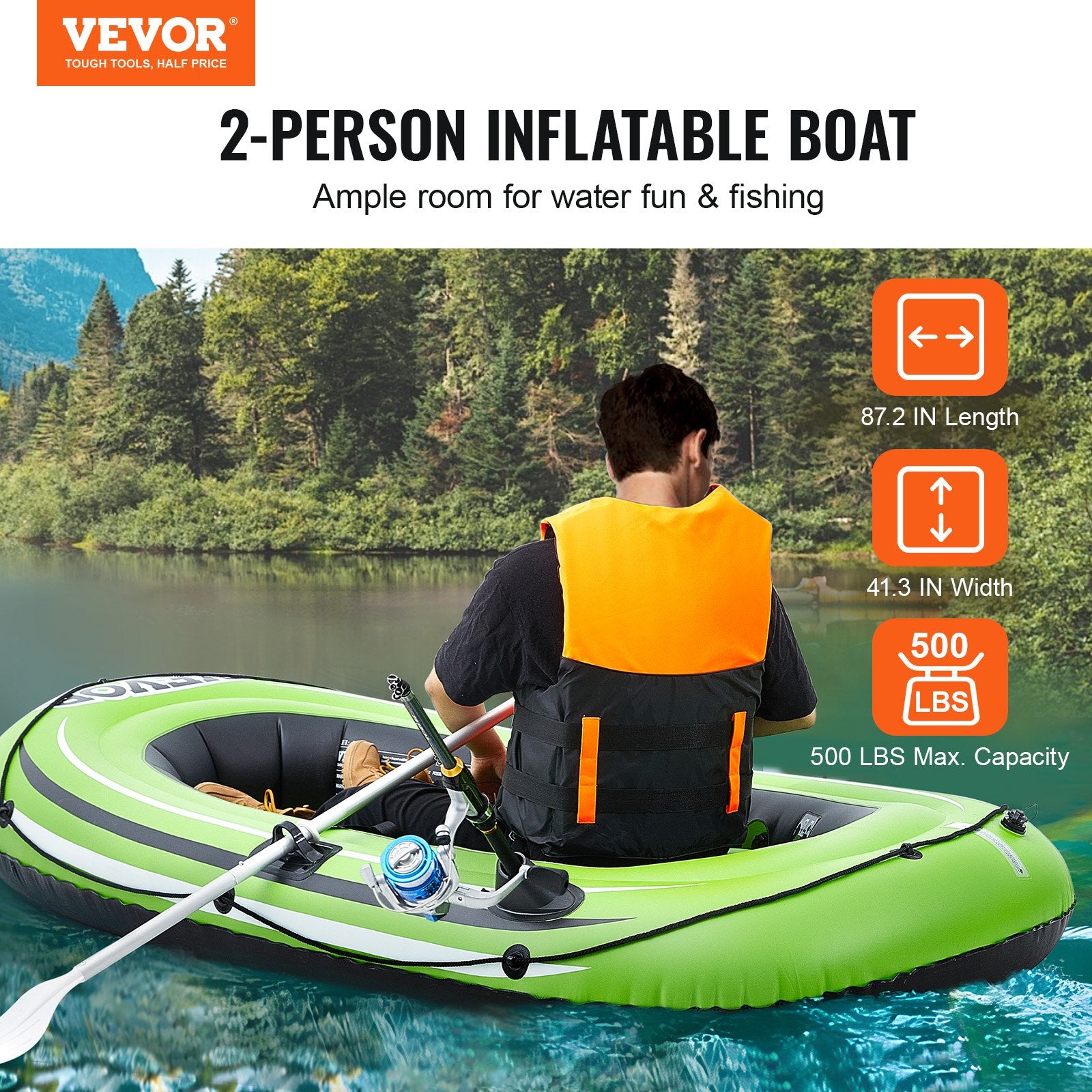 Inflatable Boat, 2-Person Inflatable Fishing Boat, Strong PVC Portable Boat Raft Kayak, Includes 1158 mm V952-YCK2RK0000004FUE8V0