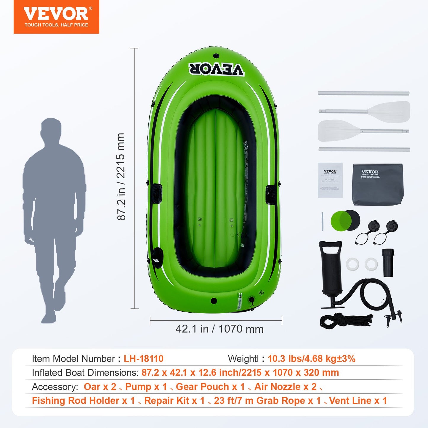 Inflatable Boat, 2-Person Inflatable Fishing Boat, Strong PVC Portable Boat Raft Kayak, Includes 1158 mm V952-YCK2RK0000004FUE8V0