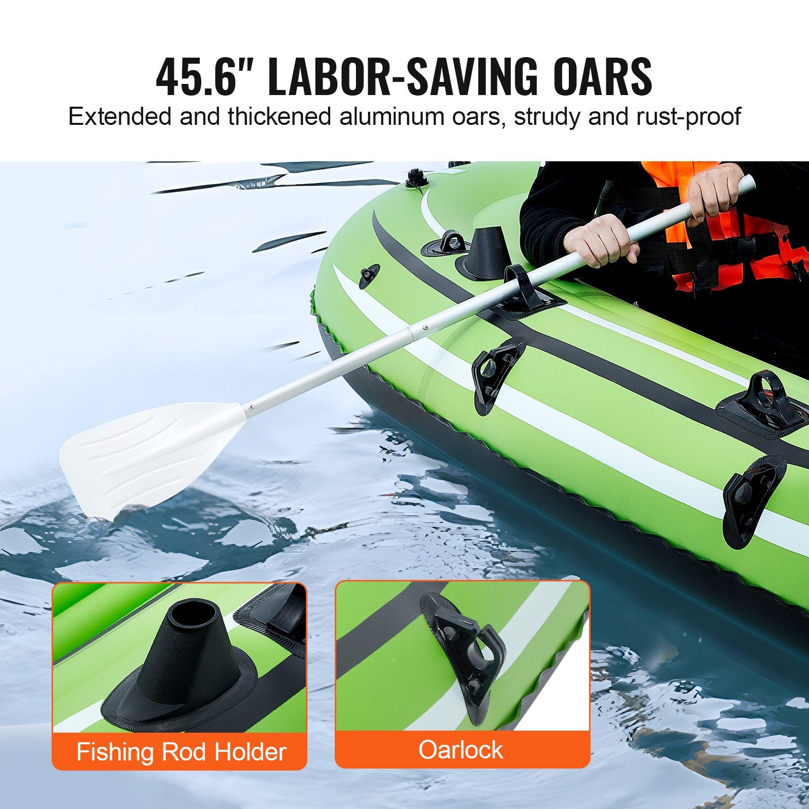 Inflatable Boat, 4-Person Inflatable Fishing Boat, Strong PVC Portable Boat Raft Kayak, 1158mm Aluminum Oars, V952-YCK4RK00000087X5RV0