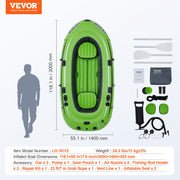 Inflatable Boat, 4-Person Inflatable Fishing Boat, Strong PVC Portable Boat Raft Kayak, 1158mm Aluminum Oars, V952-YCK4RK00000087X5RV0