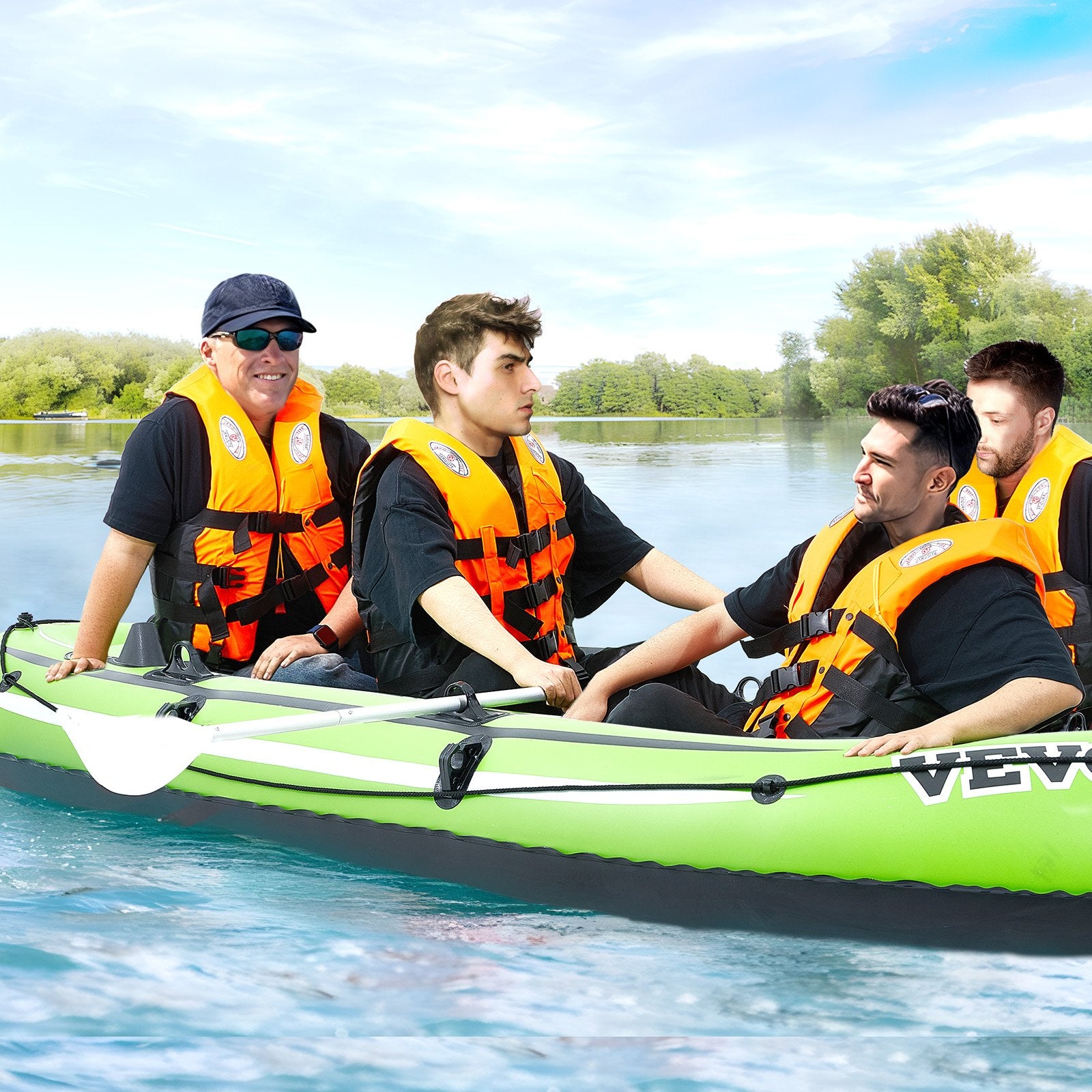 Inflatable Boat, 4-Person Inflatable Fishing Boat, Strong PVC Portable Boat Raft Kayak, 1158mm Aluminum Oars, V952-YCK4RK00000087X5RV0