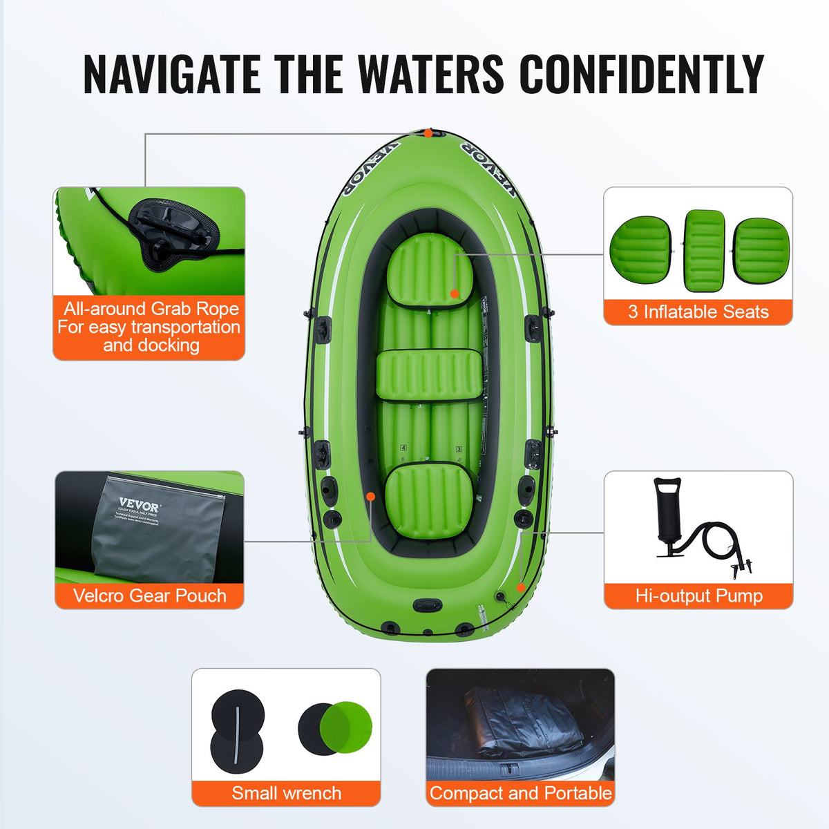 Inflatable Boat, 5-Person Inflatable Fishing Boat, PVC Portable Boat Raft Kayak, 1158 mm Aluminum Oars, V952-YCK5RK0000001E0ROV0