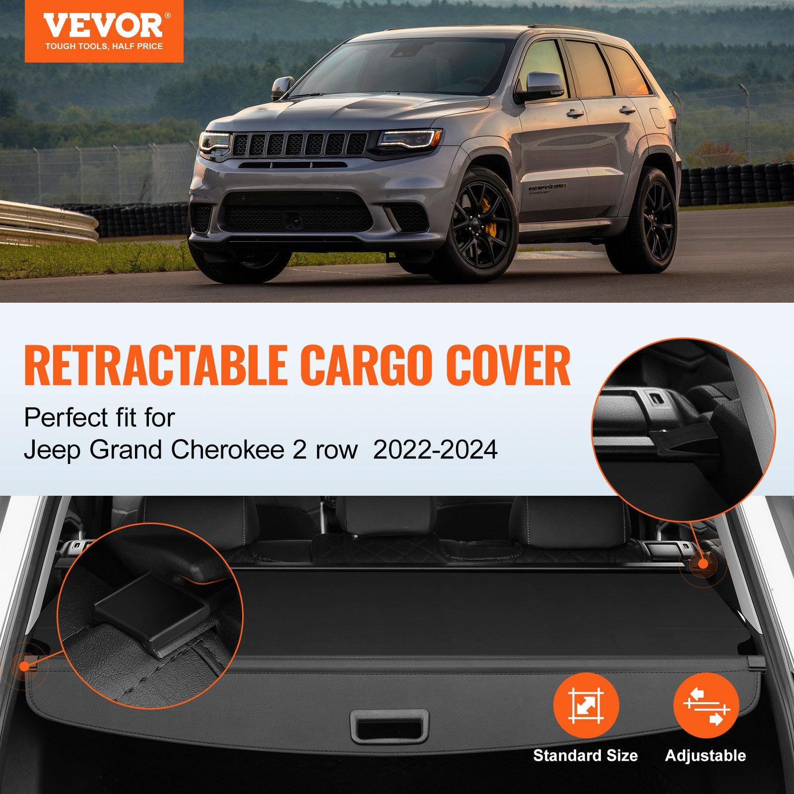 Retractable Cargo Cover for Jeep Grand Cherokee 2 Row 2022-2024 OEM Design V952-YCKSSSHCGYCK7IFY2V0