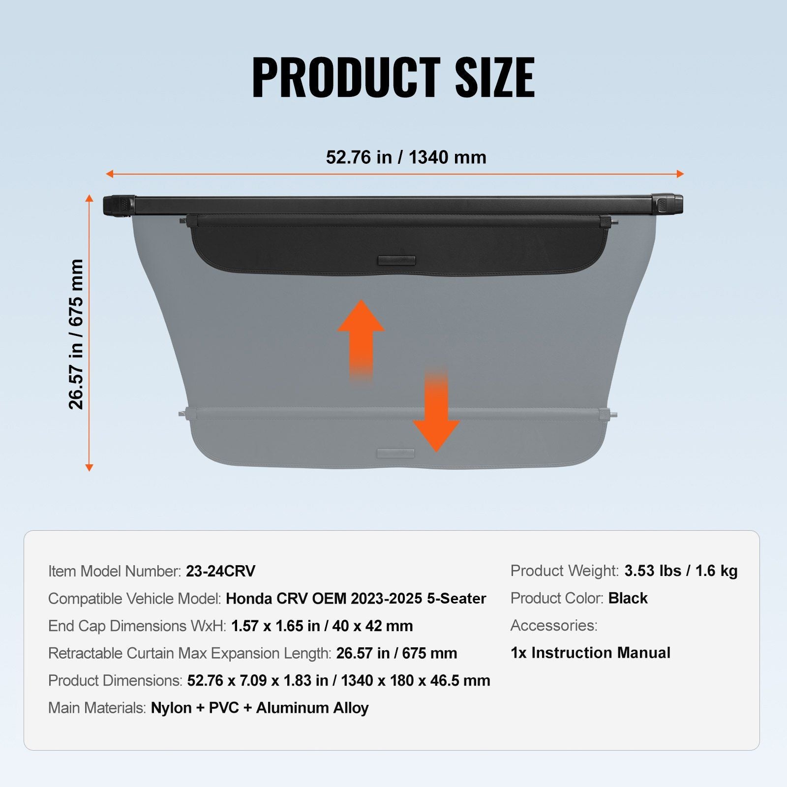Retractable Cargo Cover for Honda, Upgraded Waterproof Trunk Cover Security Shield Shade for Honda CRV V952-YCKSSSHCGYCKLJ727V0