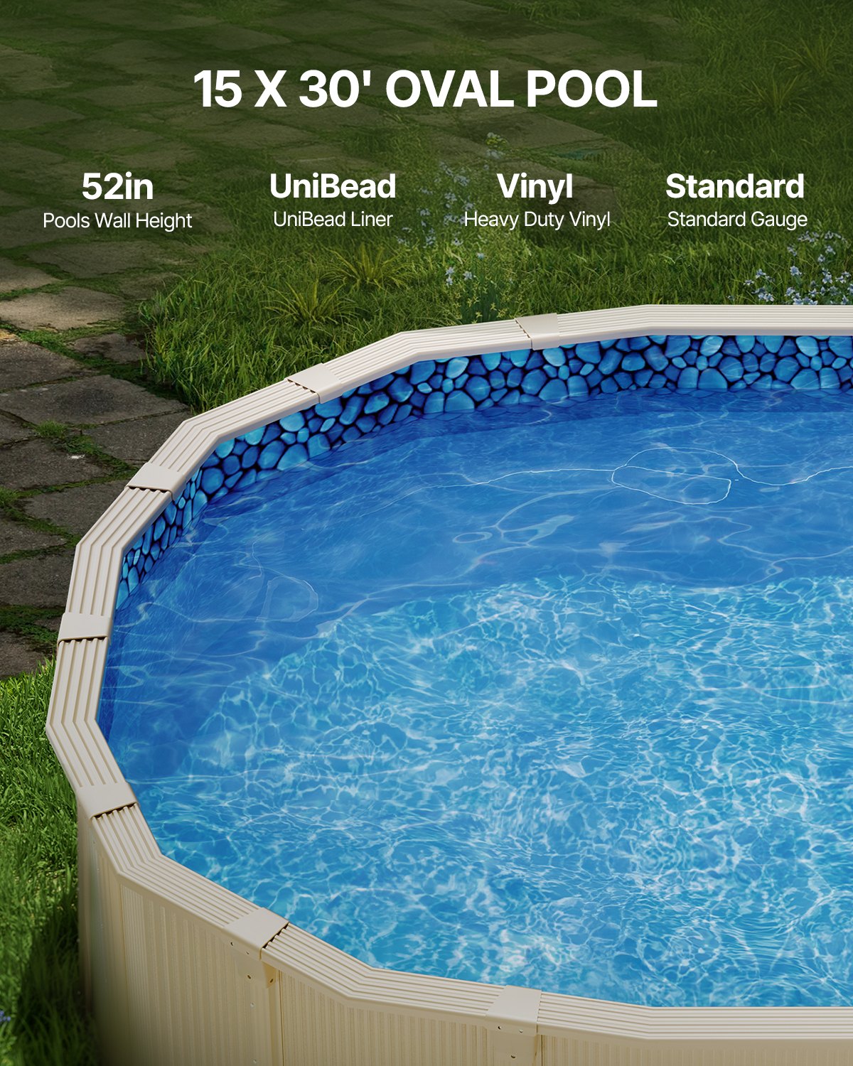 Oval Pool Liner 15x30ft Unibead Style Pool Liner 52in Wall Height V952-YCNCOVAL15308LIUBV0