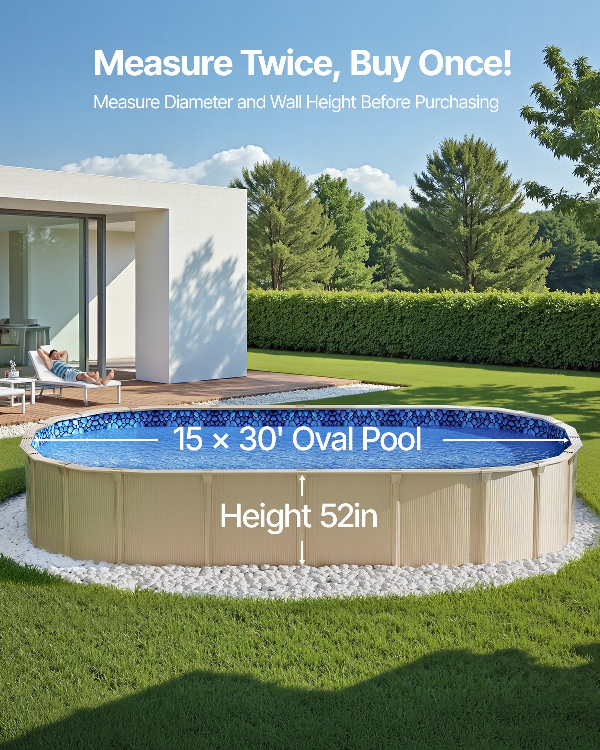 Oval Pool Liner 15x30ft Unibead Style Pool Liner 52in Wall Height V952-YCNCOVAL15308LIUBV0