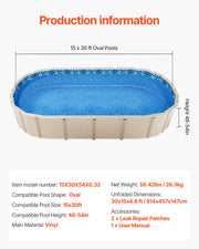 Oval Pool Liner 15x30ft Overlap Style Pool Liner 54in Wall Height V952-YCNCOVAL15309D7RJV0