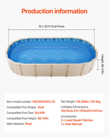 Oval Pool Liner 15x30ft Overlap Style Pool Liner 54in Wall Height V952-YCNCOVAL15309D7RJV0