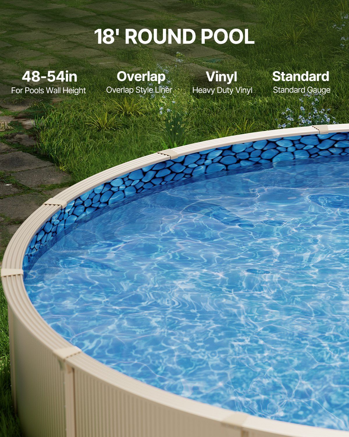 18-ft Round Above Ground Pool Liner, Overlap Pool Liners, Standard Gauge Vinyl, 48-to-54inch Wall Height, V952-YCNCROUND18F554QLV0