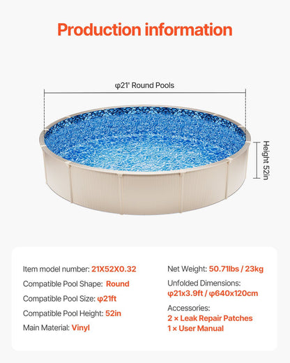 21-ft Round Above Ground Pool Liner, Unibead Pool Liners, Standard Gauge, 52inch Wall Height, Designed for V952-YCNCROUND21FQ8ZXNV0