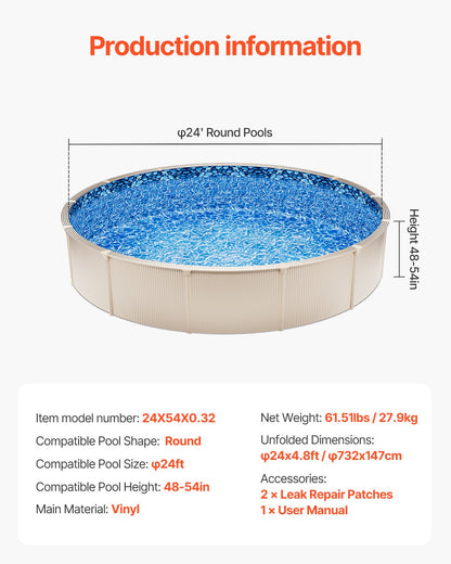 Round Pool Liner 24ft Overlap Style Pool Liner 54in Wall Height V952-YCNCROUND24F9N24HV0