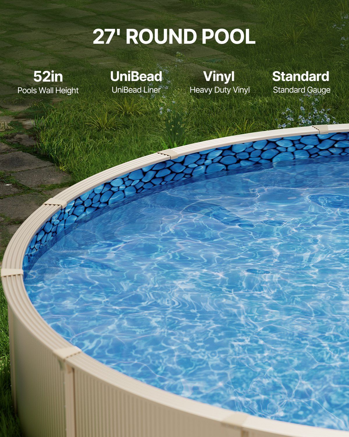 27-ft Round Above Ground Pool Liner, Unibead Pool Liners, Standard Gauge, 52inch Wall Height, Designed for V952-YCNCROUND27FS7V0CV0