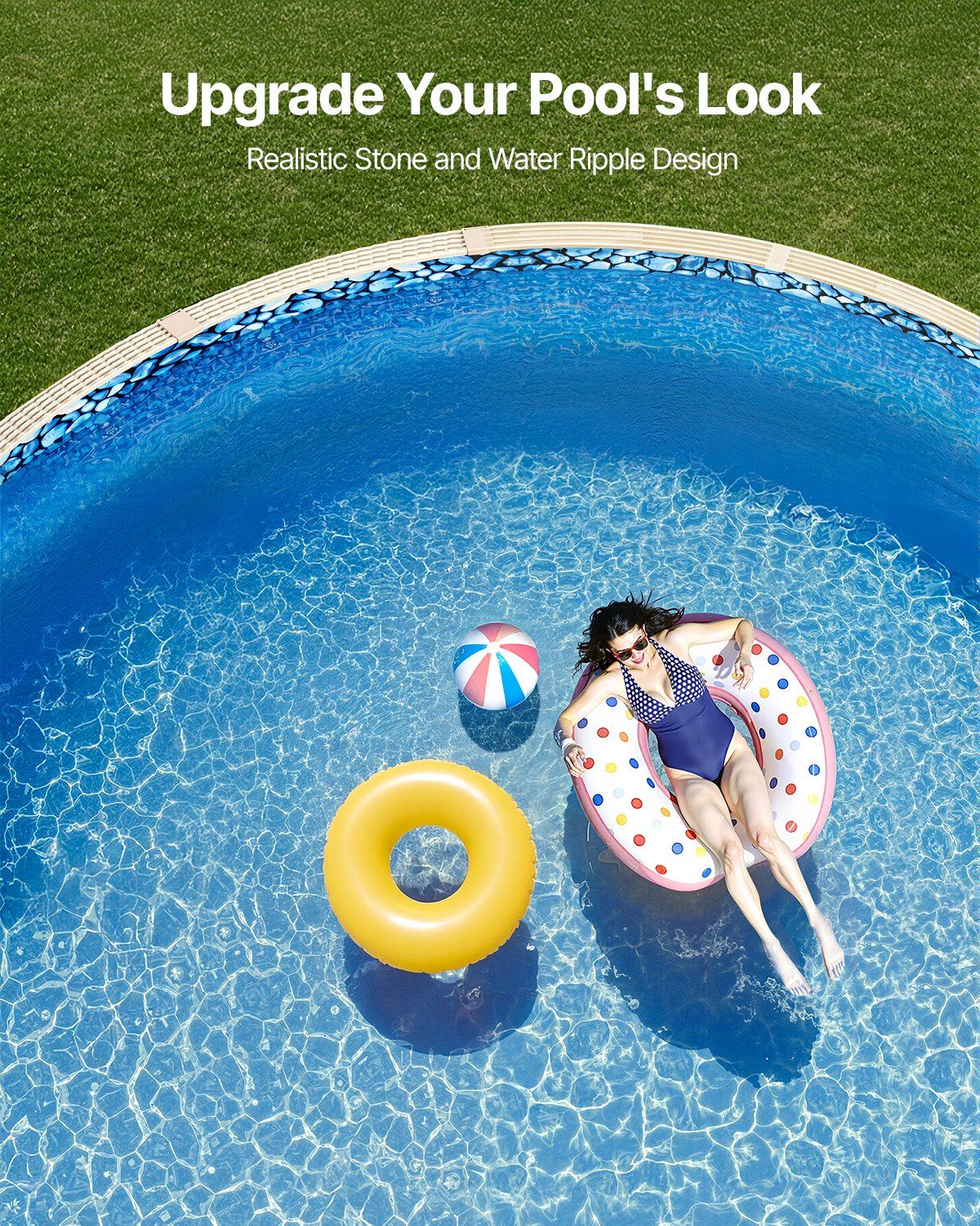 Pool Liner, 30ft Round Pool Liner, Uinbead Style, Durable Vinyl Pool Liner, Standard Gauge, 52in Wall Height, V952-YCNCROUND30FAO034V0