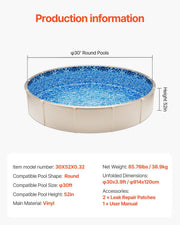Pool Liner, 30ft Round Pool Liner, Uinbead Style, Durable Vinyl Pool Liner, Standard Gauge, 52in Wall Height, V952-YCNCROUND30FAO034V0